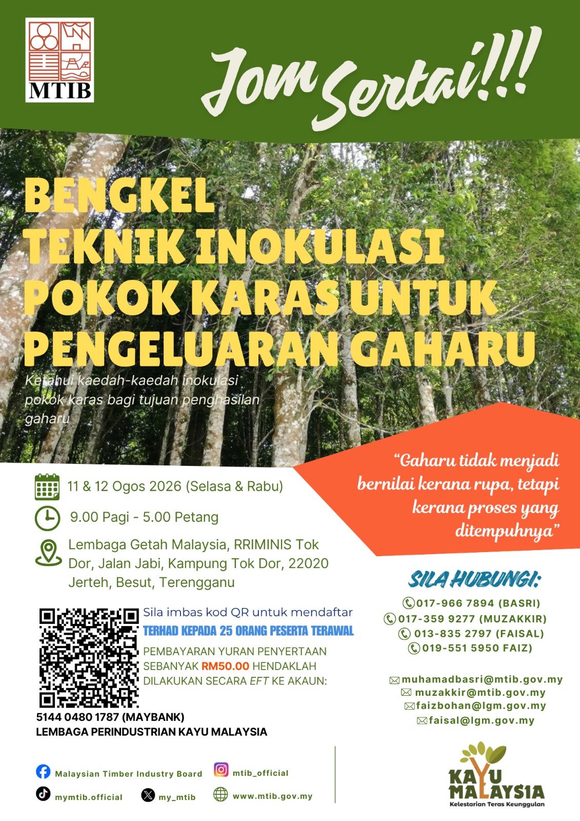 BENGKEL TEKNIK INOKULASI POKOK KARAS UNTUK PENGELUARAN GAHARU